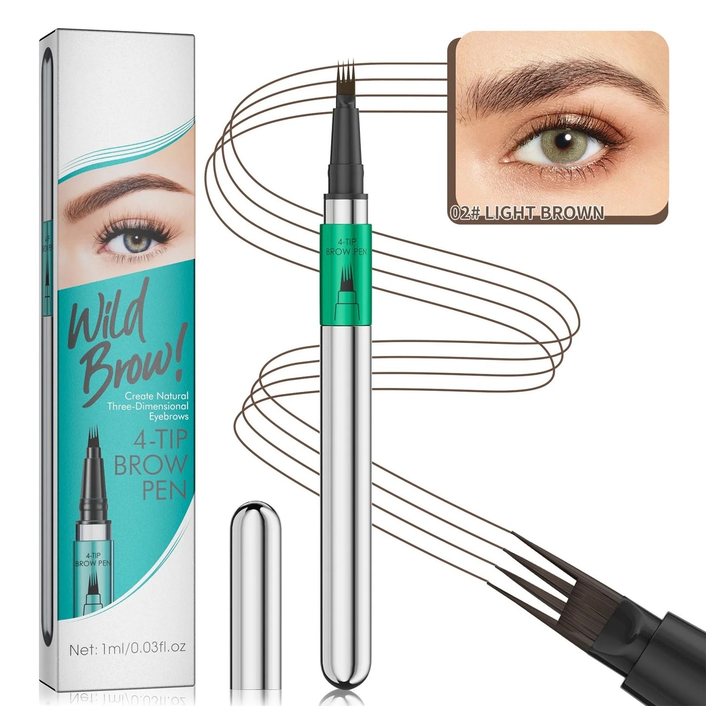 Waterproof 4-Fork Tip Eyebrow Pen - Long-Lasting Natural Brow Makeup
