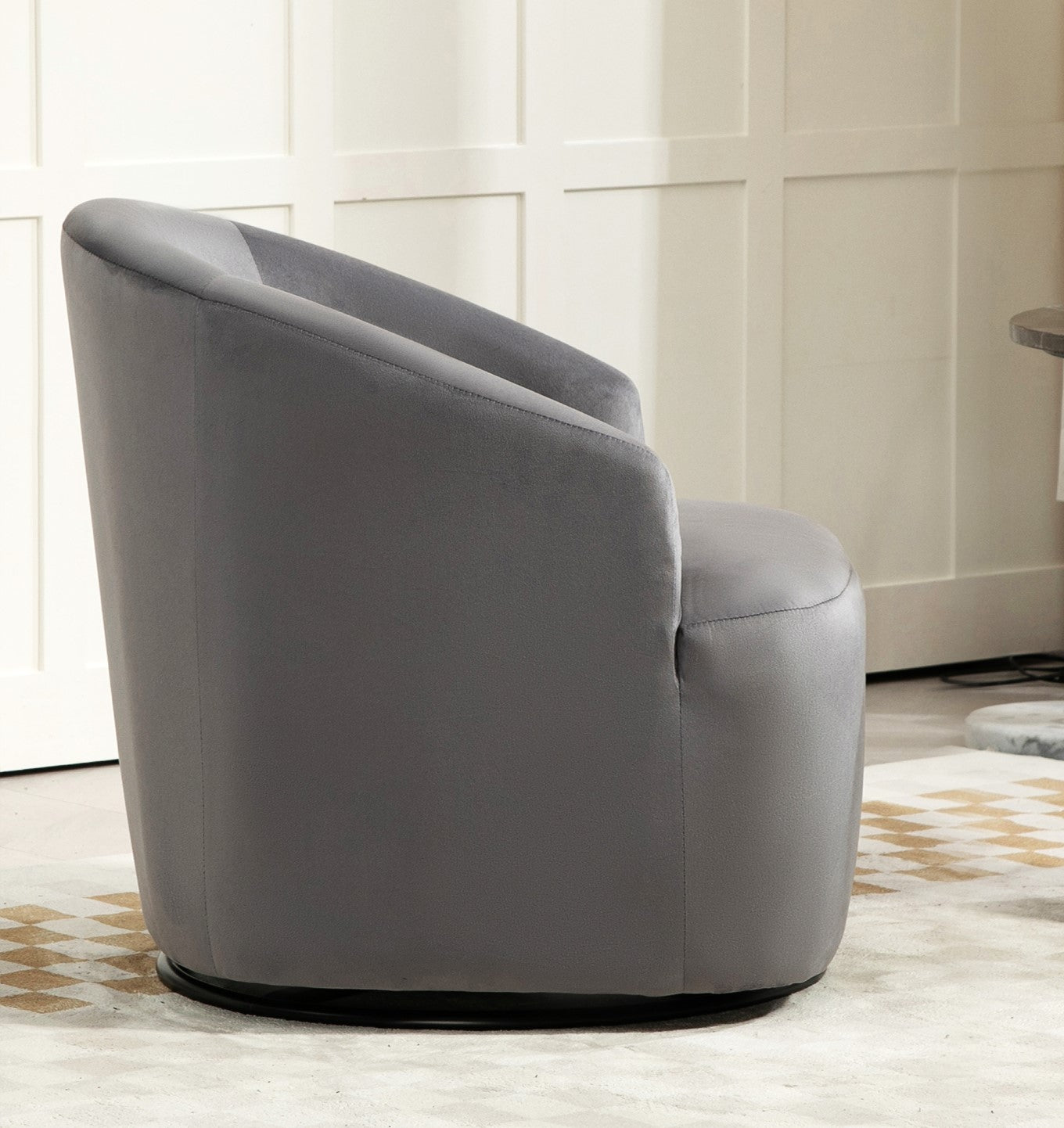 Swivel Barrel Accent Chair - Velvet Upholstered Grey Armchair