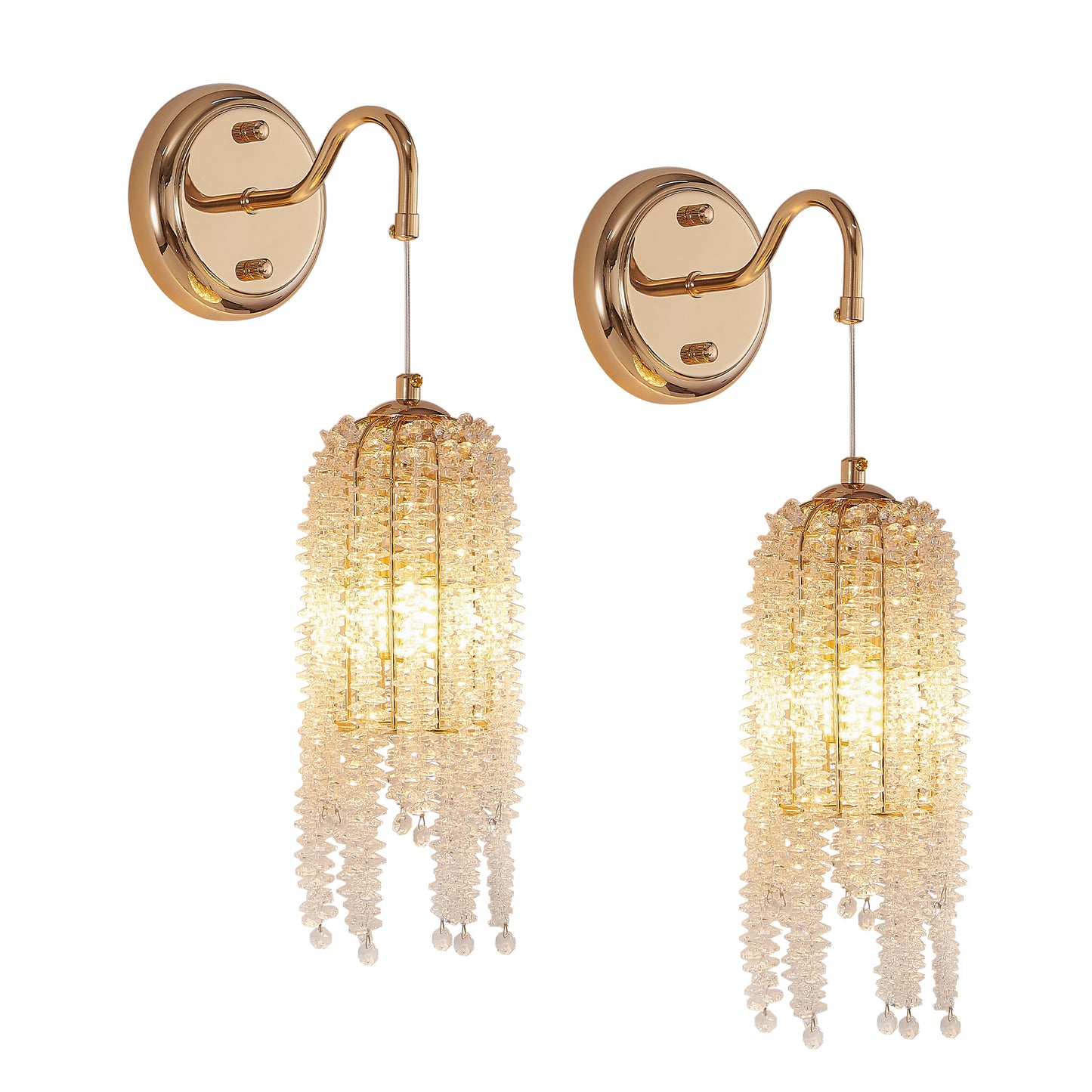 Gold Frame Crystal Bead Wall Sconces - Set of 2