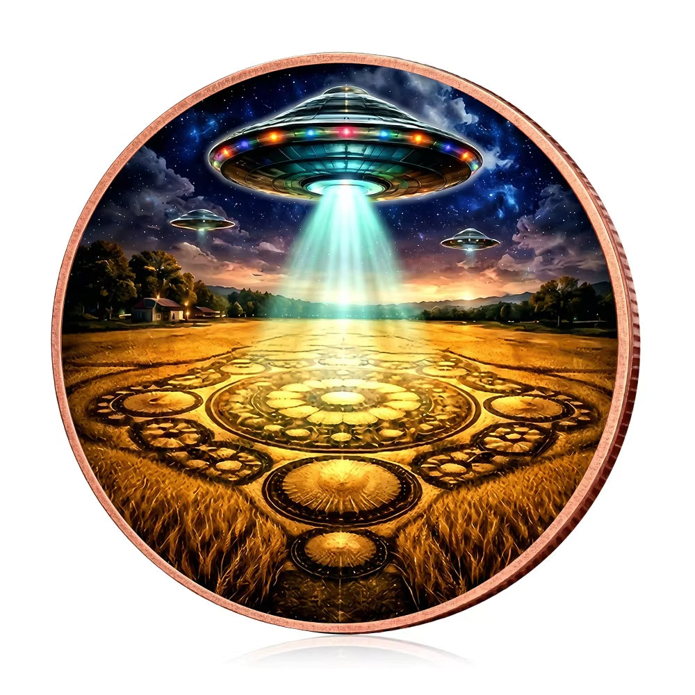 Sci-Fi Gray Alien Challenge Coin - Blue Metal Collectible Medallion
