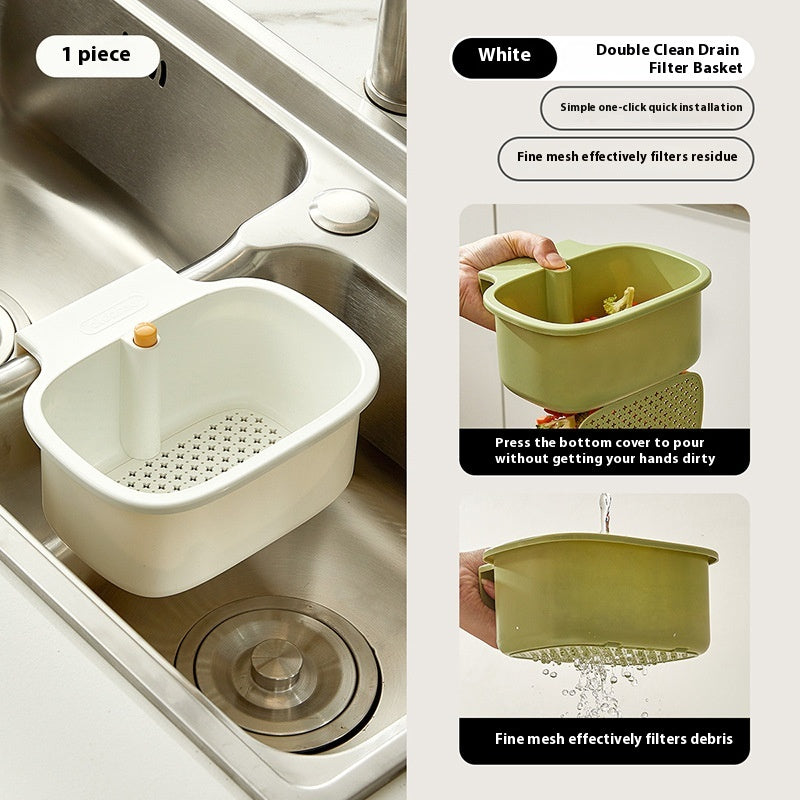 Hanging Kitchen Drain Basket with Open Lid for Wet and Dry Storage