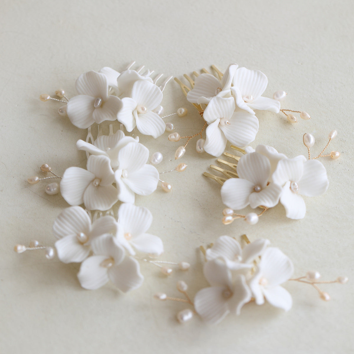 Ceramic Flower Bridal Headdress with Pearl Details