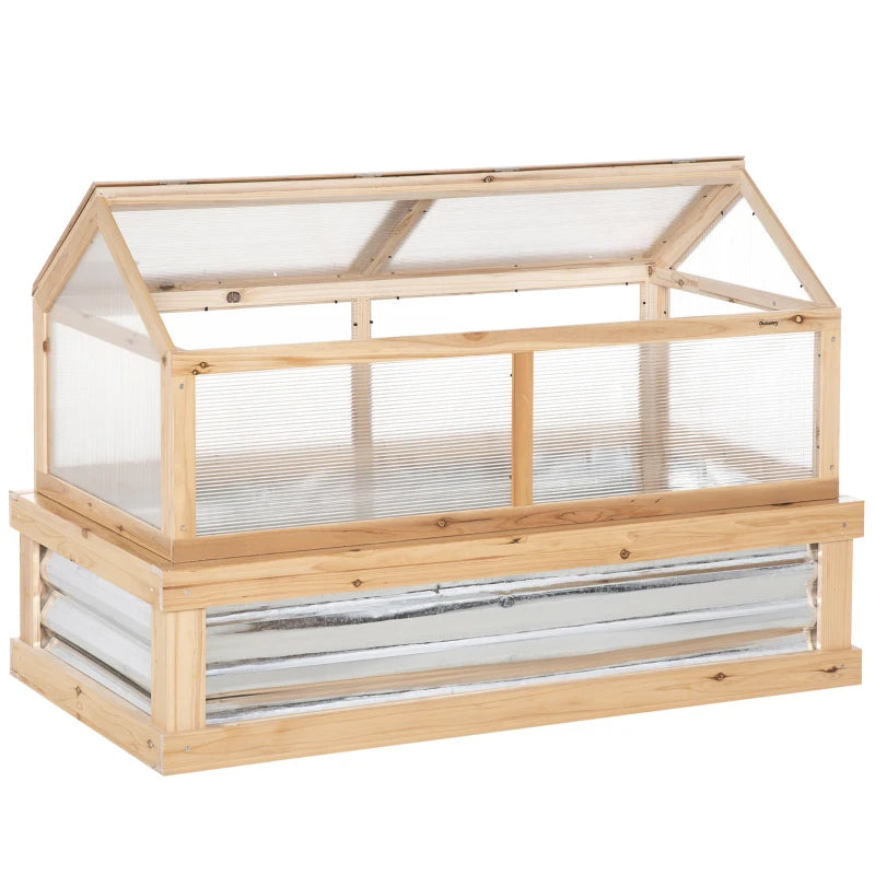 Wooden Garden Cold Frame Greenhouse with Cover - Elevated Planting Bed for Outdoors