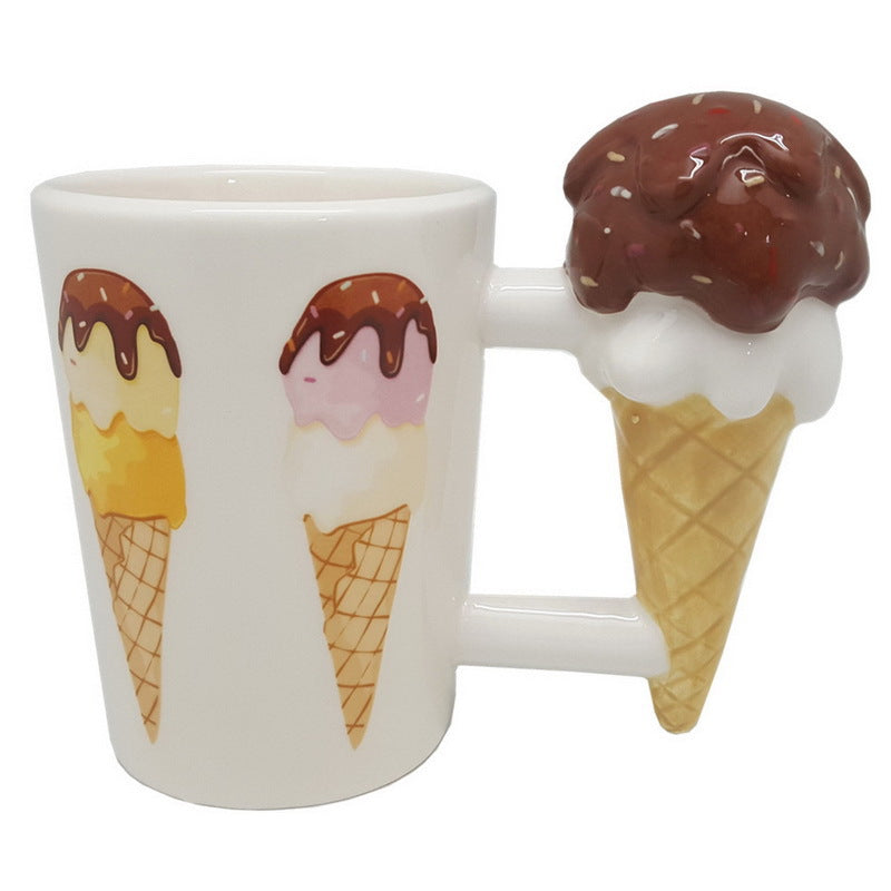 Cartoon Expression Mug - Ice Cream & Popsicle Design, Bone China
