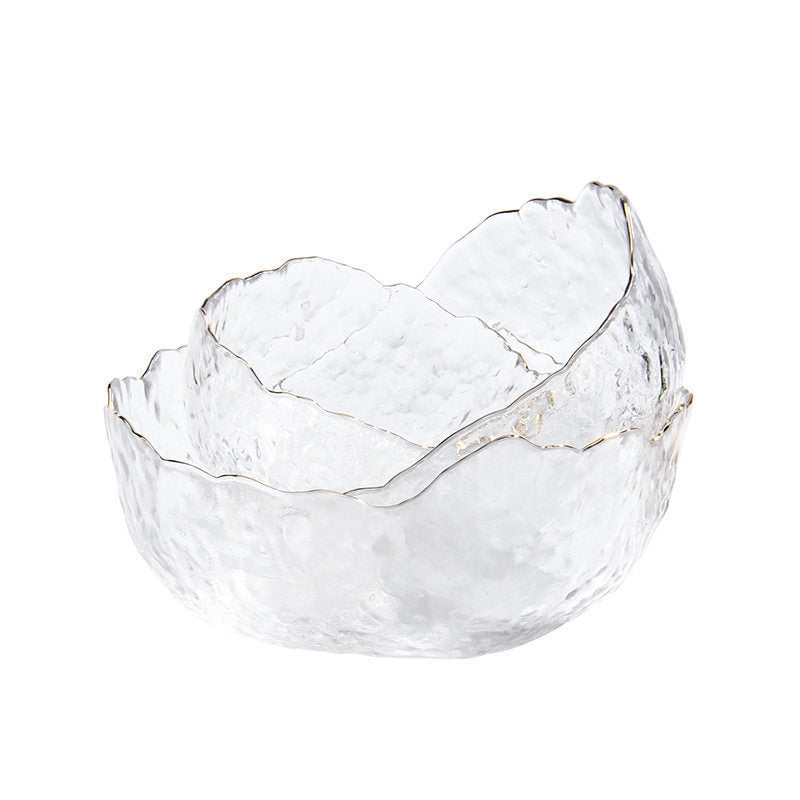 Golden Edge Transparent Glass Fruit Plate Set - 3 Piece Kitchen Dishware