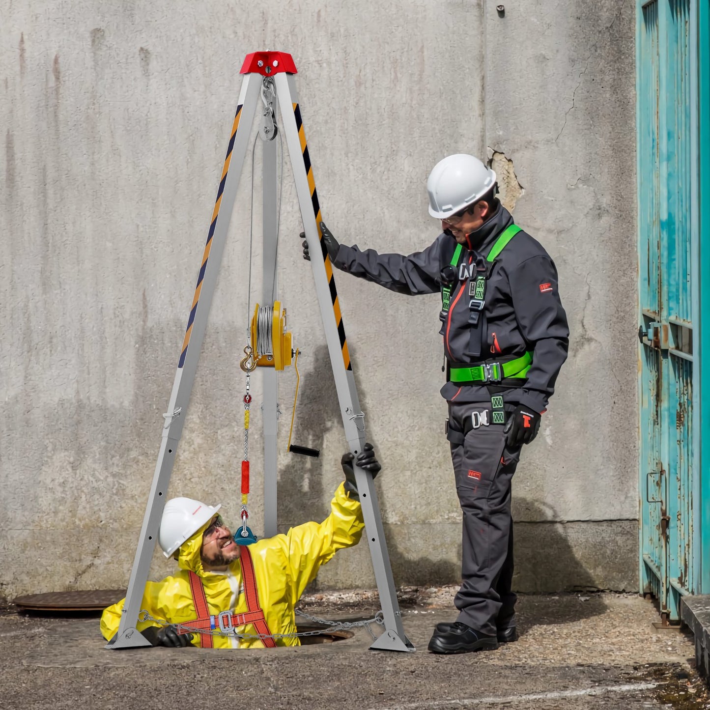 Confined Space Rescue Tripod Kit with 7' Legs, 98' Cable, Fall Protection & Storage Bag
