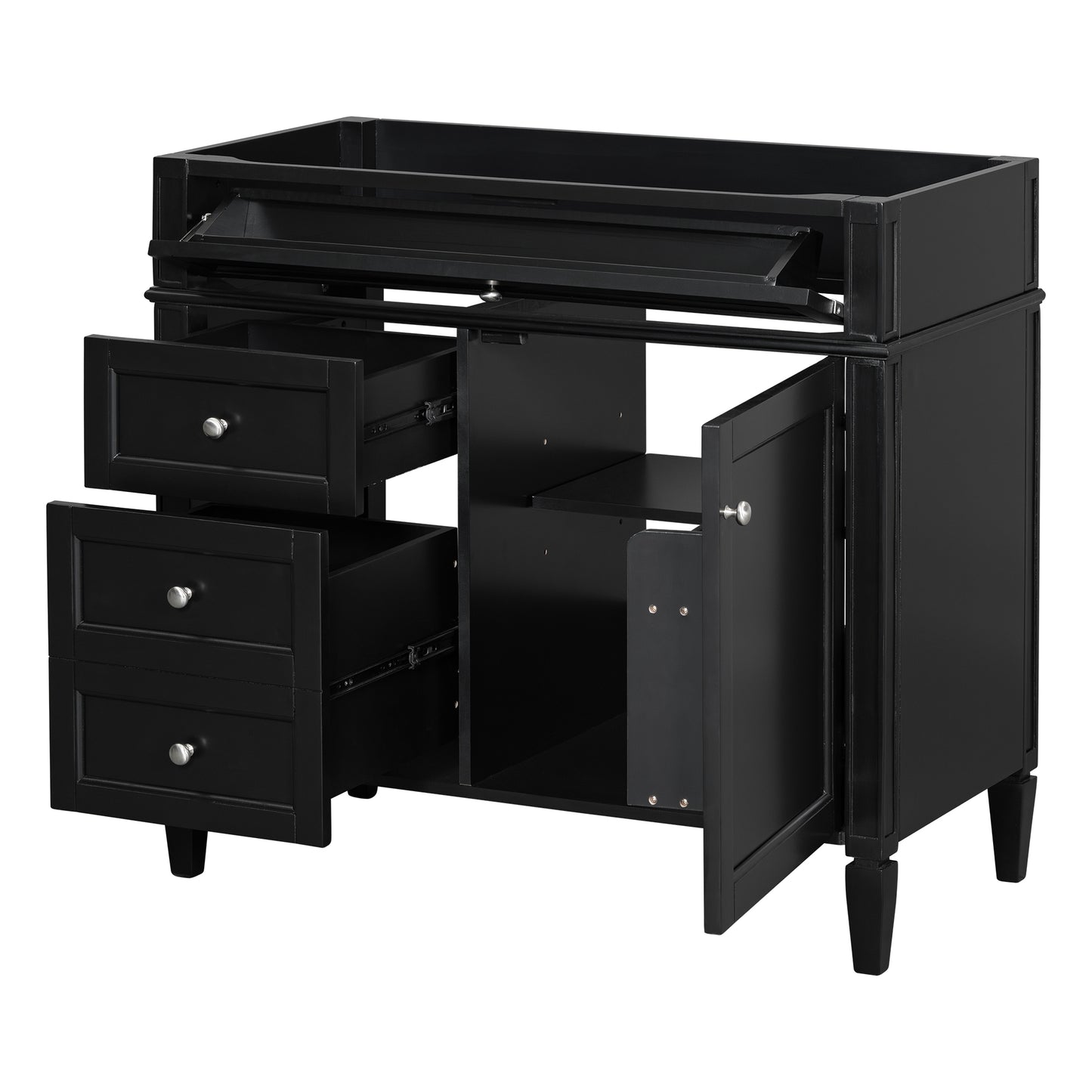 36'' Black Modern Bathroom Vanity with 2 Drawers & Tip-Out Drawer