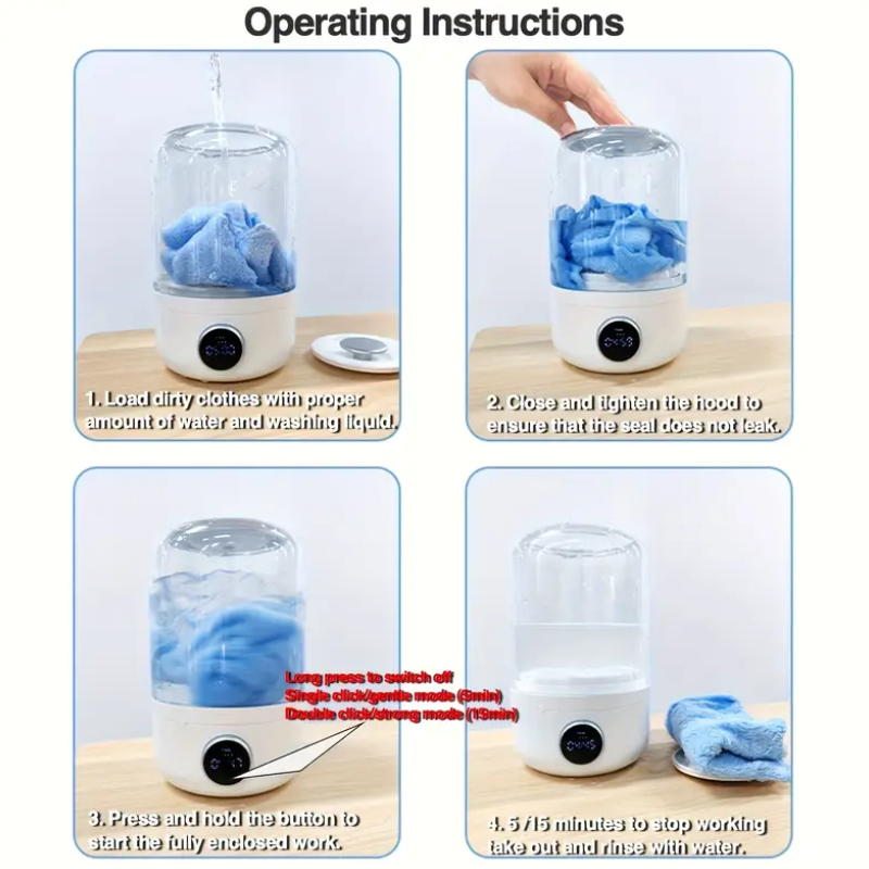 Portable Mini Washer 1.2L - USB Rechargeable Cordless Laundry for Travel & Home