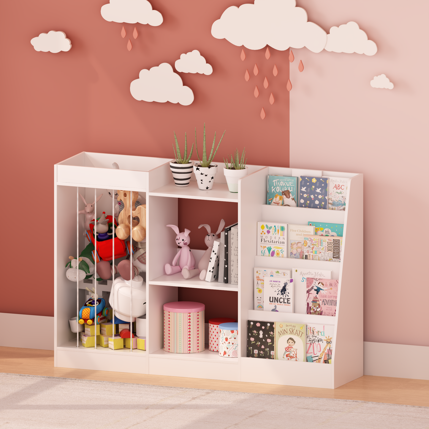3-in-1 Kids Bookshelf and Toy Storage - White