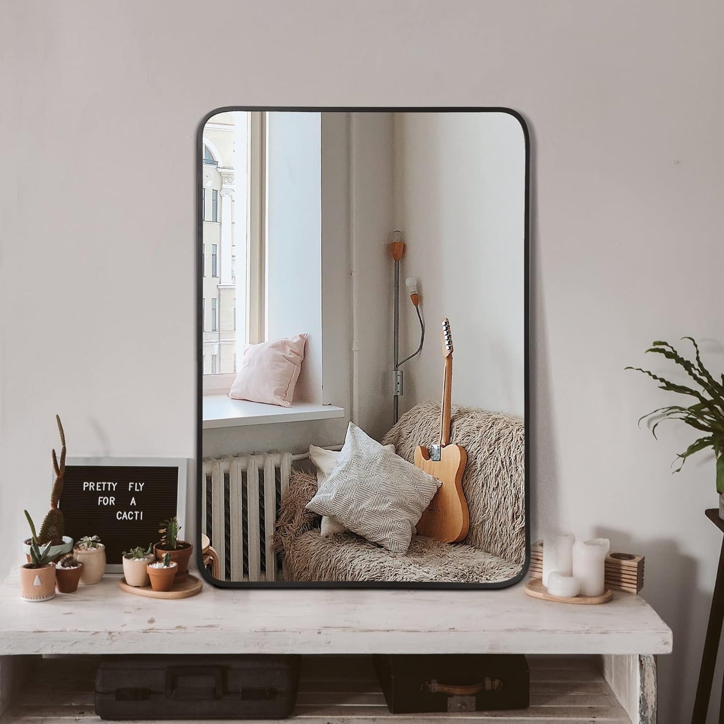 24x32 Inch Black Metal Framed Rectangular Wall Mirror
