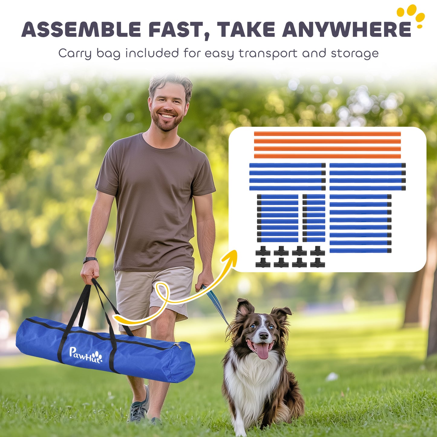 Dog Agility Course Set with Adjustable Jump Bars & Carry Bag - Backyard Training Equipment
