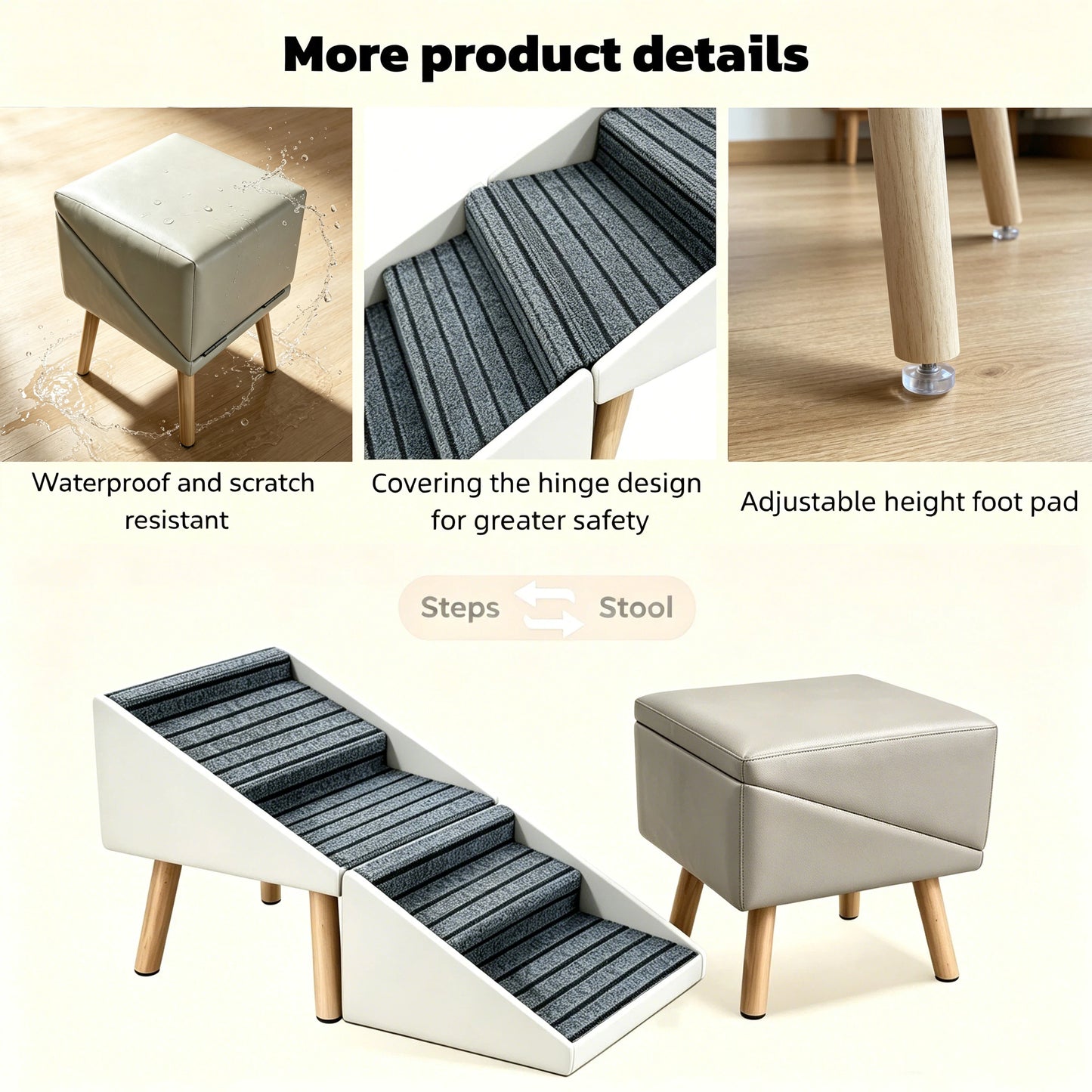 Foldable 2-in-1 Dog Stairs and Ramp for Couch and Bed - Beige, 18.89"