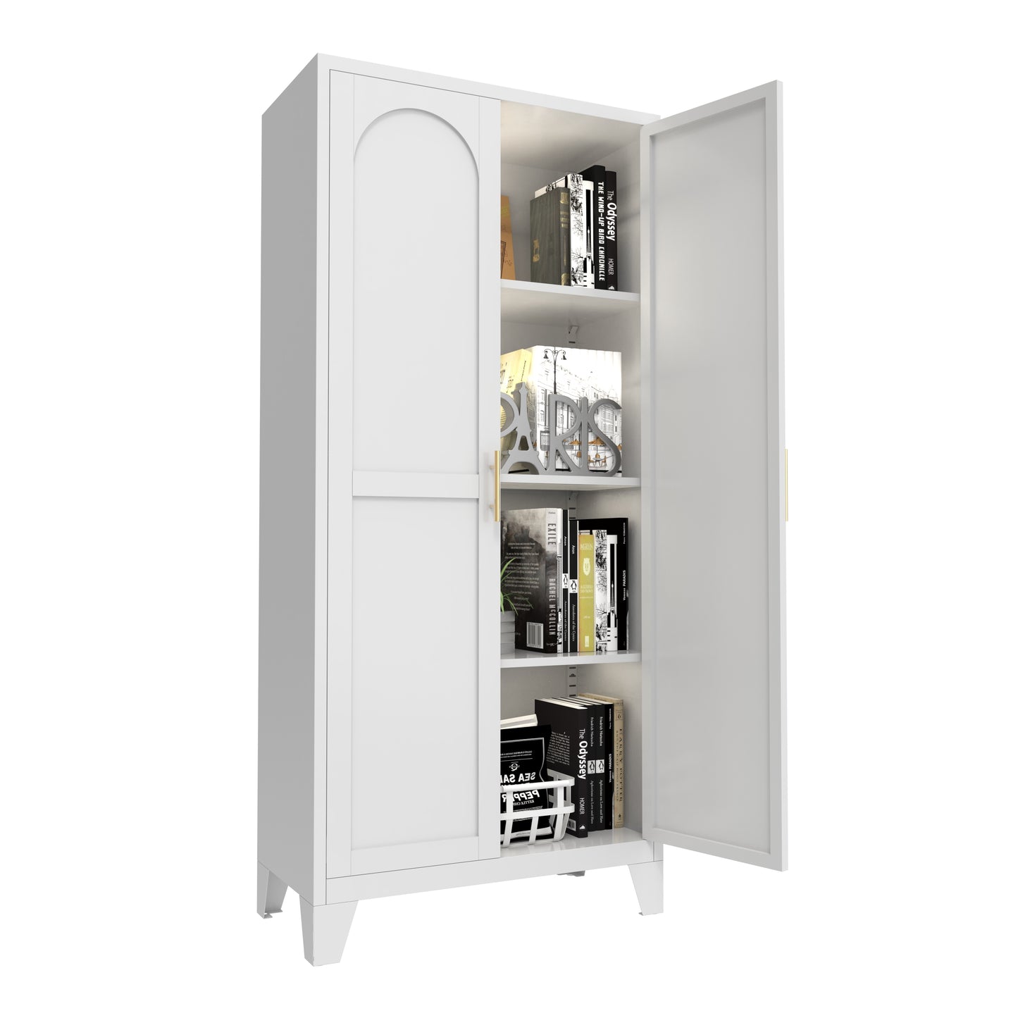 61'' Metal Storage Cabinet with Adjustable Shelves - White