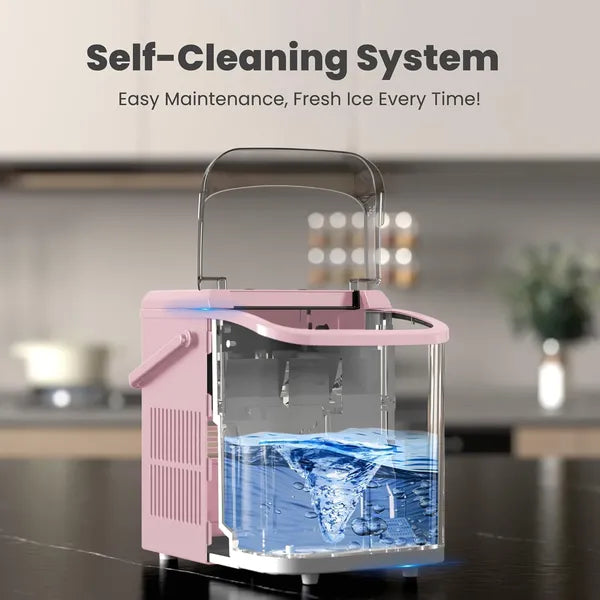 Portable Countertop Ice Maker with Handle, 26lbs/24H Self-Cleaning Compact Ice Machine for Home and Travel