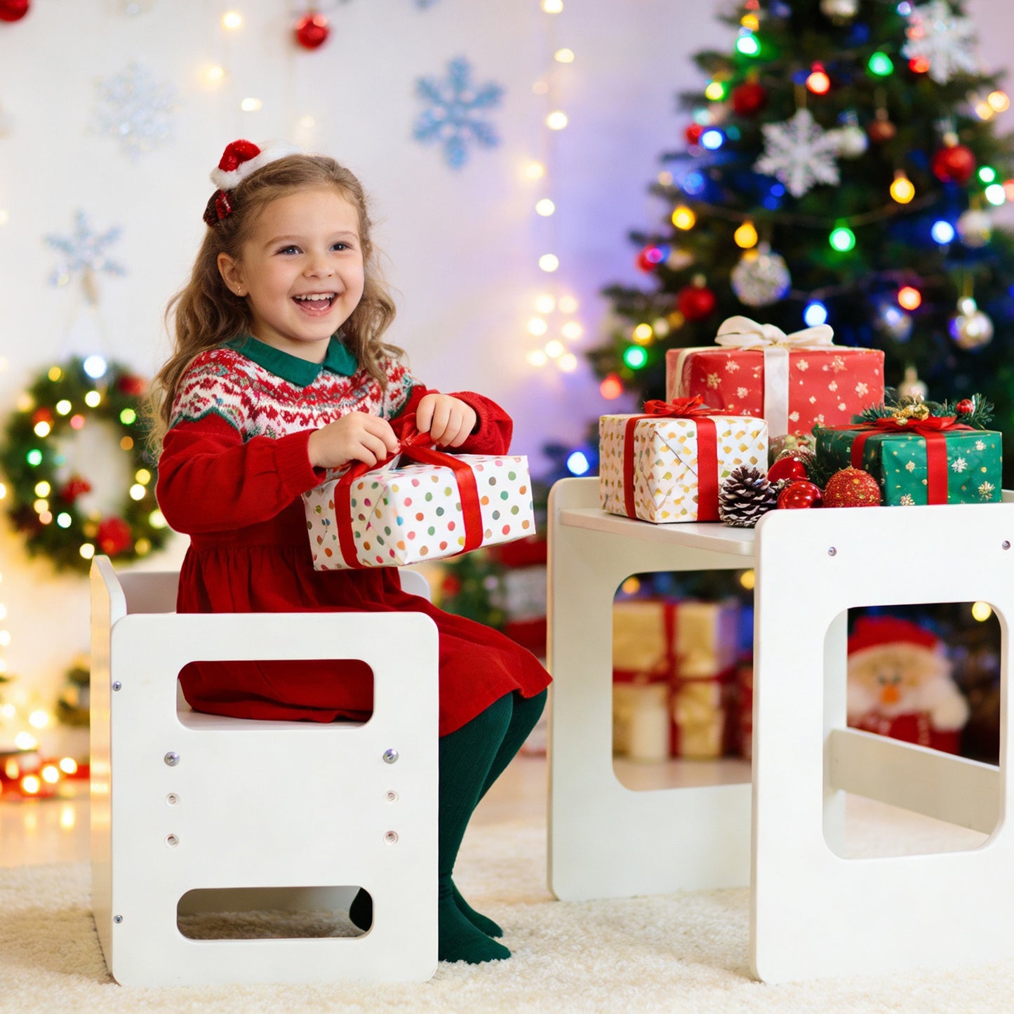 Weaning Table And Chair Set Height Adjustable Wooden For 1 To 3 Years