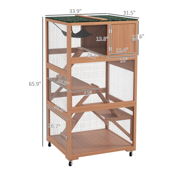 Pet Cat Climbing Tower with Stairs and House - Orange, 66 Inch