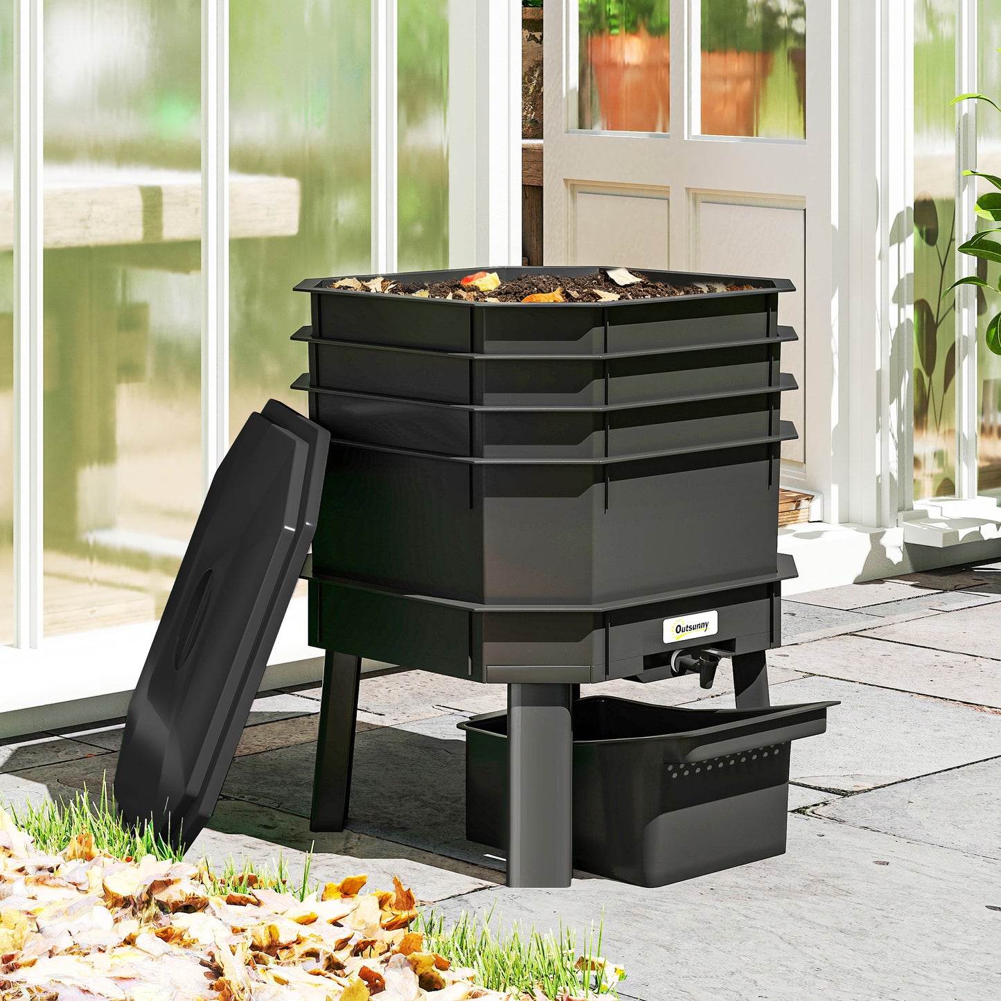4-Tray Worm Composter Bin - 7.4 Gal Indoor & Outdoor Recycling Garden Tool