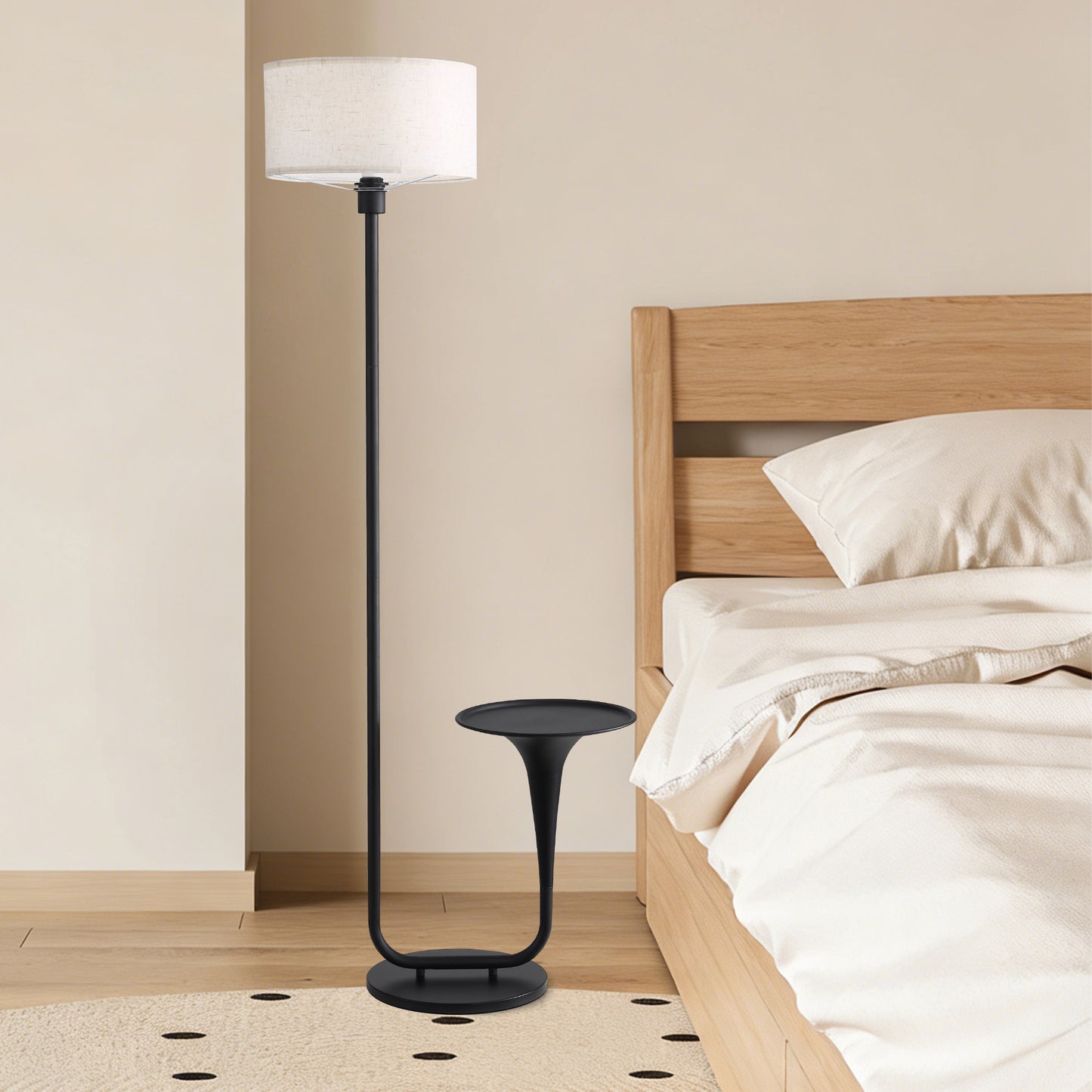 146cm Dimmable Floor Lamp with Table and Foot Switch - Vintage Standing Light with Tray, Bulb Included