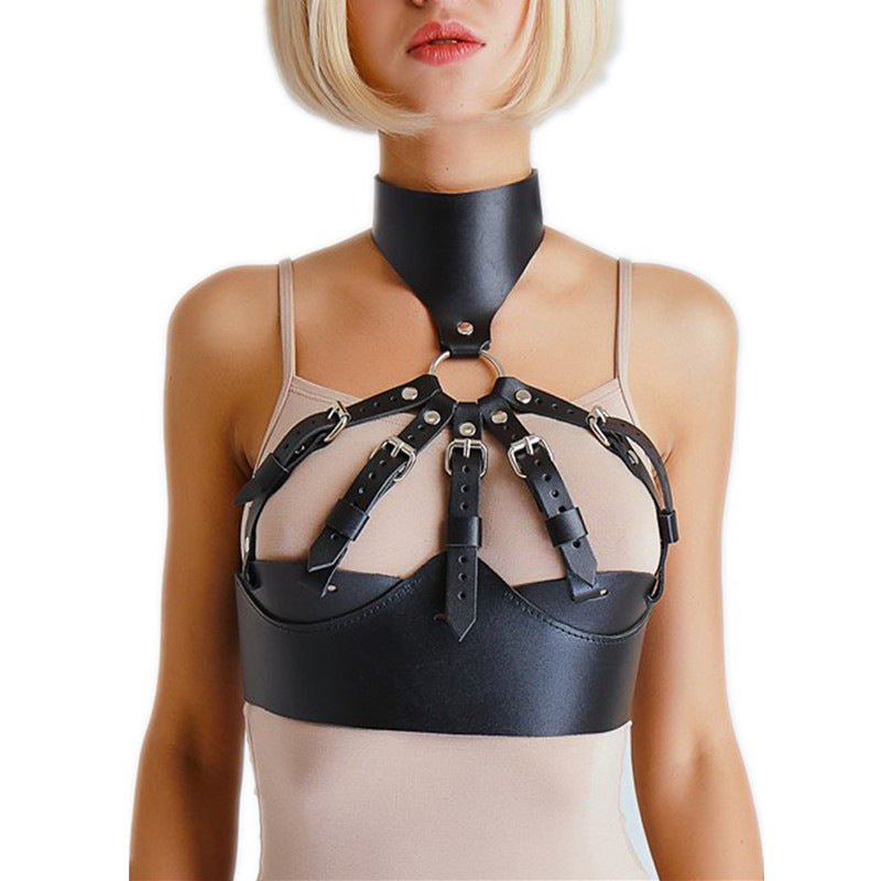 Women's Leather Chest Cover Halter Adjustable Belt for Adult Wellness