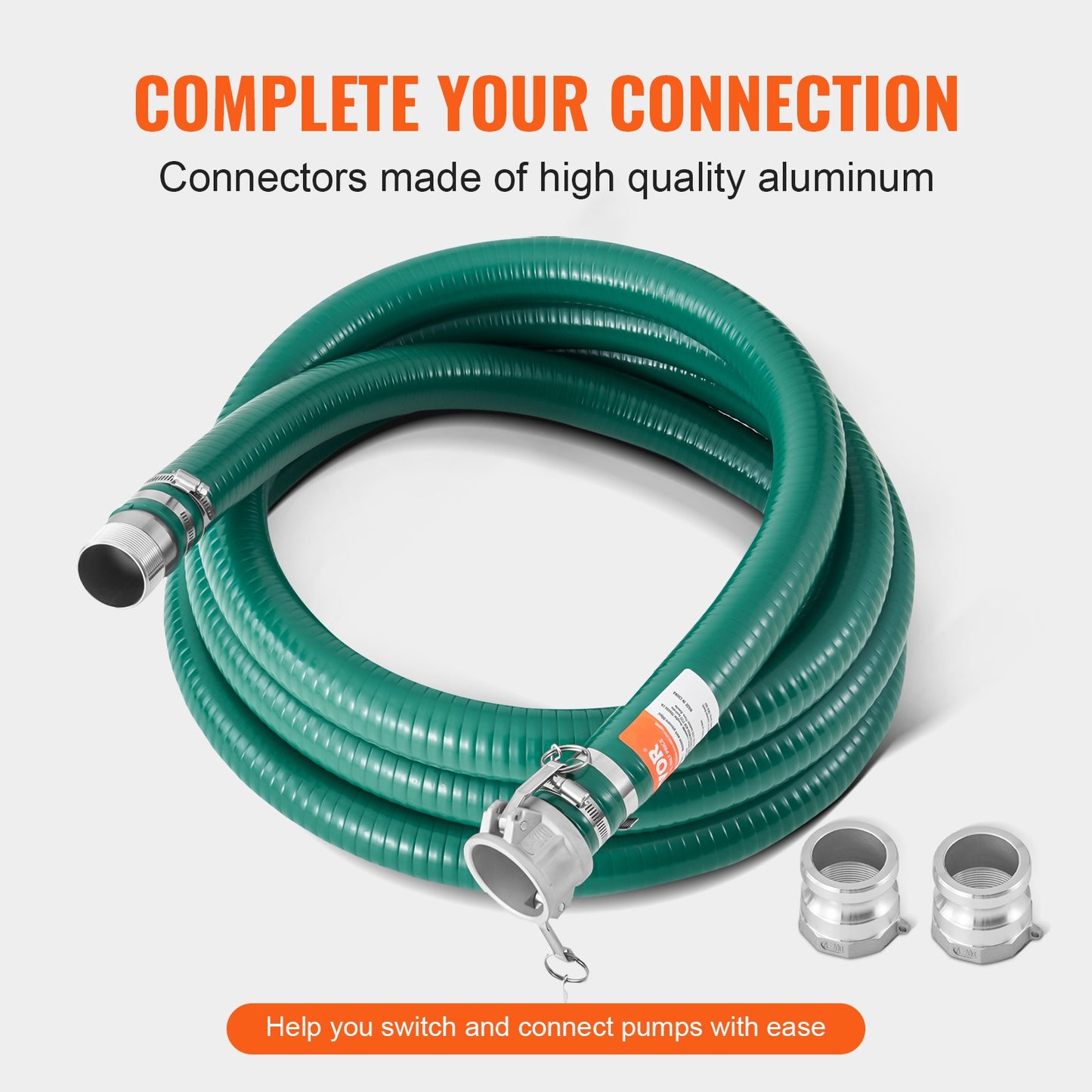 Green Suction Hose 2 Inch x 20 Feet with Fittings for Water and Liquid Transfer