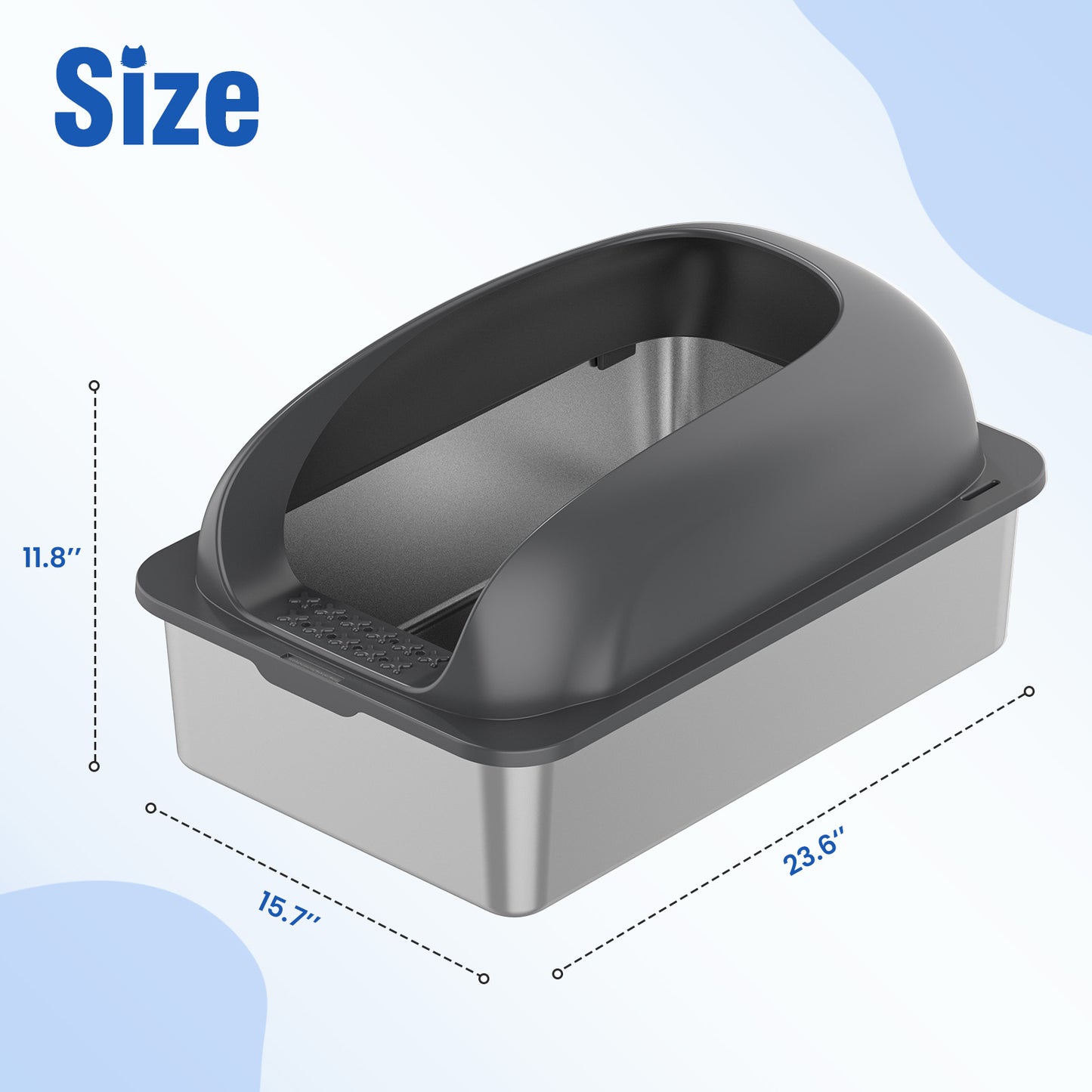 Large Stainless Steel Cat Litter Box with Lid, Odor-Free, Easy to Clean, Includes Scoop & Mat