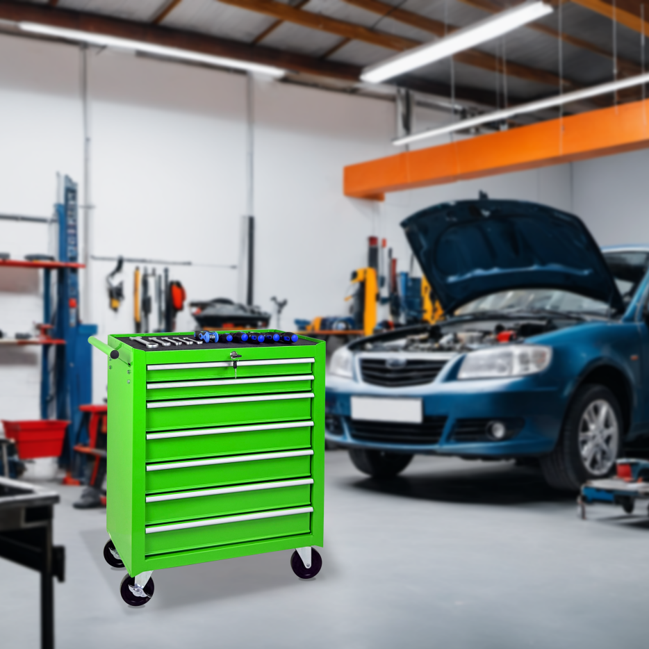 7-Drawer Rolling Tool Chest with Wheels - Green