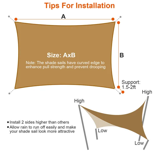 Rectangle Shade Sail Canopy - 98% UV Protection, 300x300cm