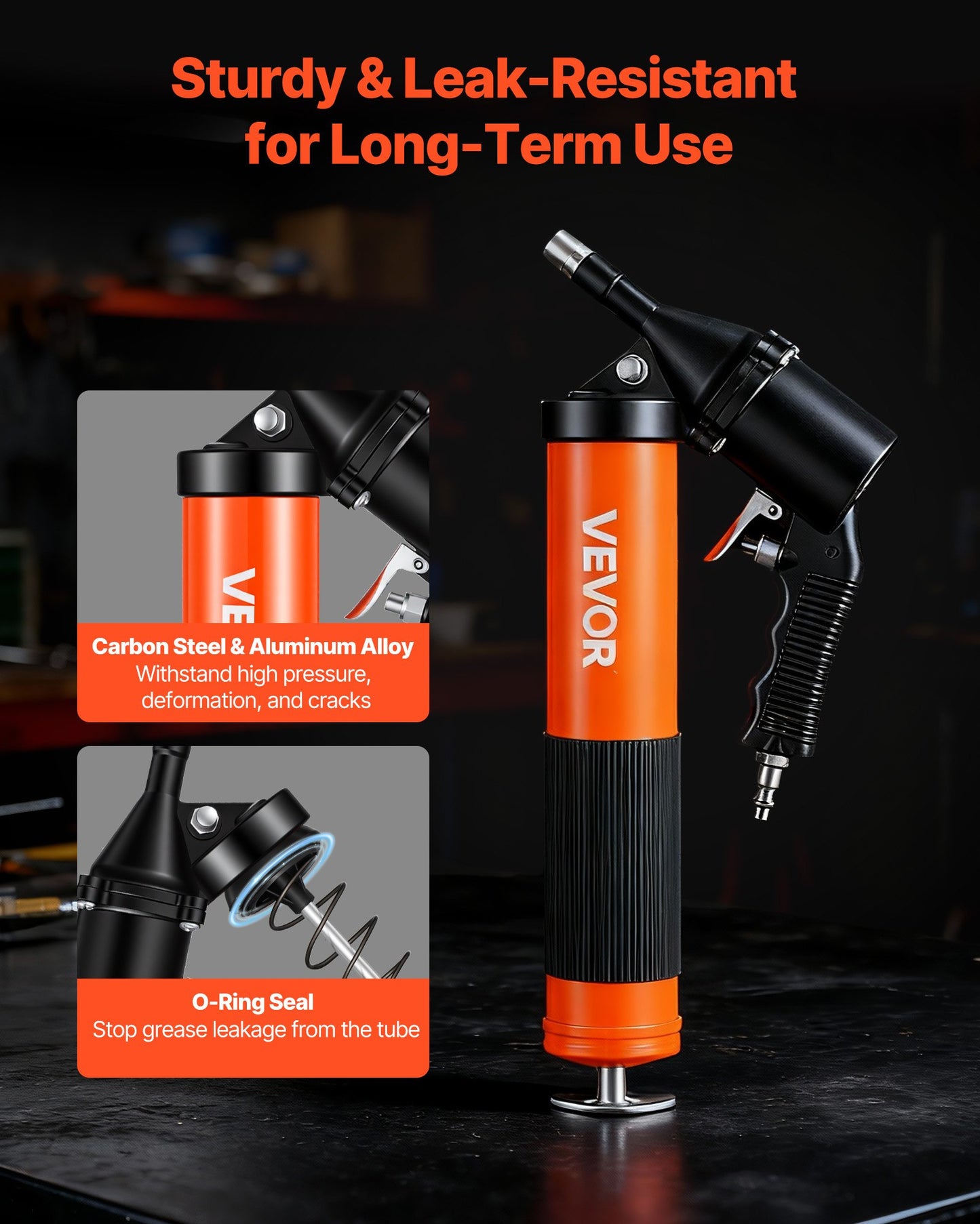 Heavy Duty Grease Gun 6000 PSI Pistol Grip Kit with 14 oz Capacity & 18-Inch Hose