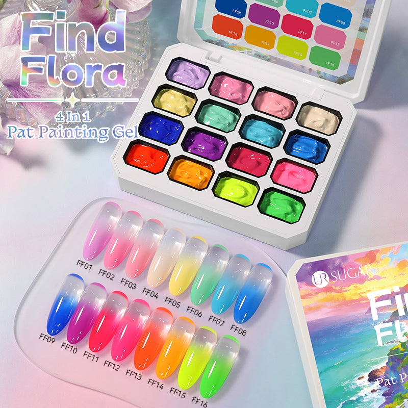16 Color Nail Art Glitter Gel Set - High Chroma Gradient & Solid Painting