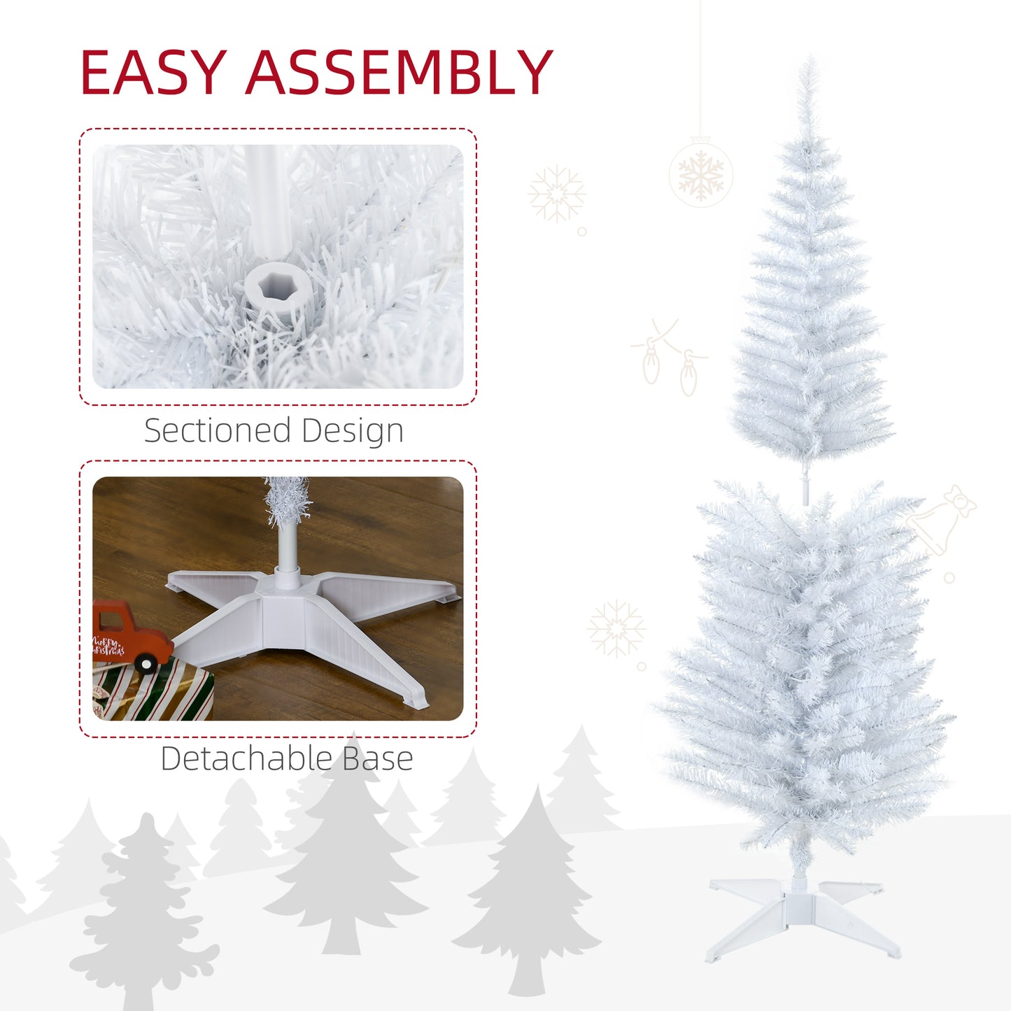 5ft Slim White Pencil Christmas Tree with Warm White LED Lights