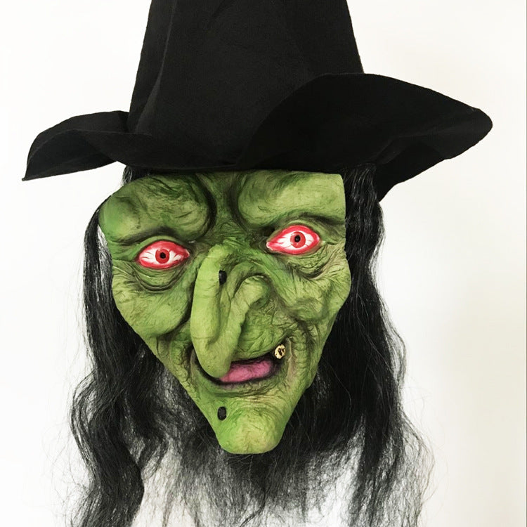 Halloween Witch Long Hair Mask - Latex Party Costume Accessory