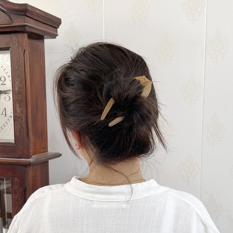 Wooden Hairpin - Chinese Style Geometric Design