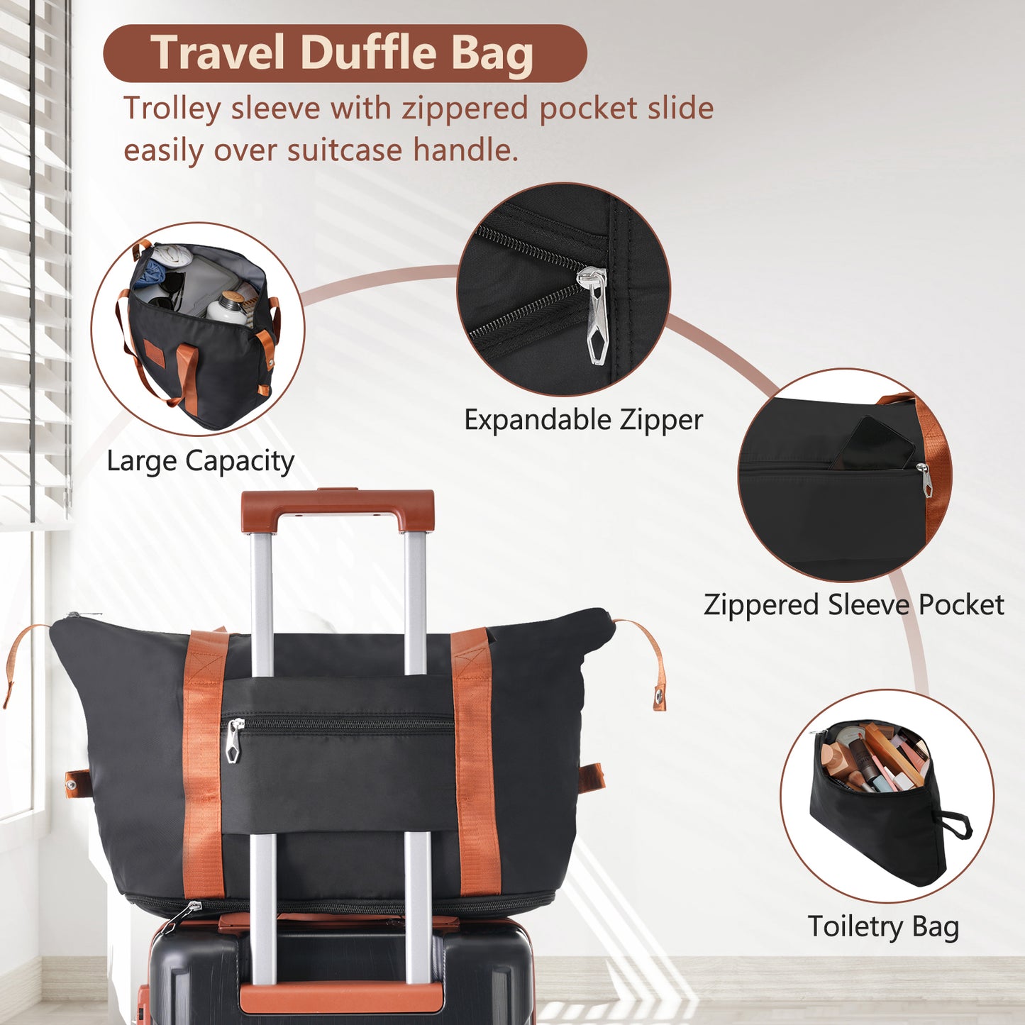 20-Inch Lightweight Hardshell Luggage Set with Spinner Wheels - Black Brown