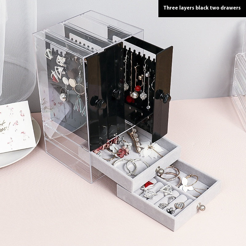 Stud Earrings Acrylic Jewelry Organizer Box with Dustproof Storage Compartments
