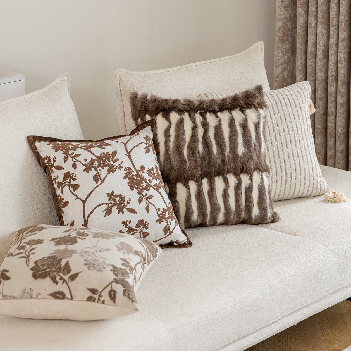 French-Style Sofa Pillowcase Set with Lumbar Support and Plush Backrest