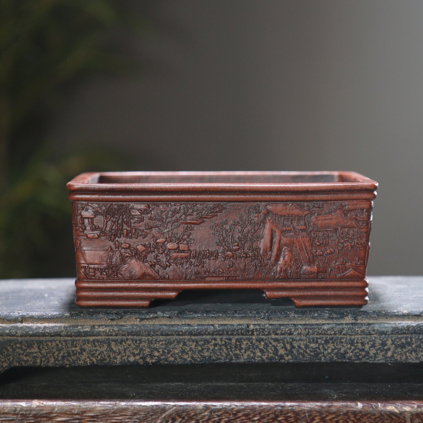 Rotating Rectangular Ceramic Flower Pot Set with Bamboo Basin - Classic Garden Decor