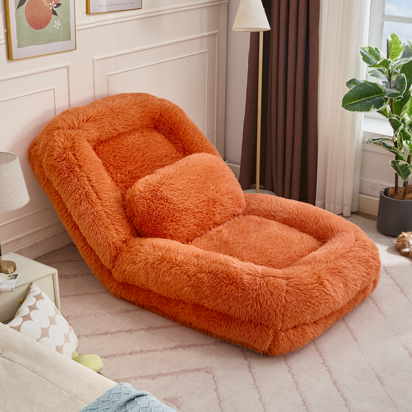 Adjustable Human Dog Bed & Lazy Sofa - Orange Plush Fabric