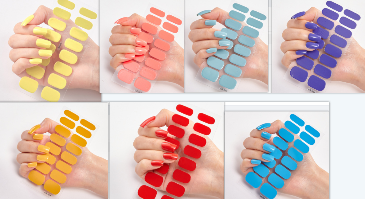 Solid Color Nail Art Wraps - 16 Piece Adhesive Nail Stickers Set