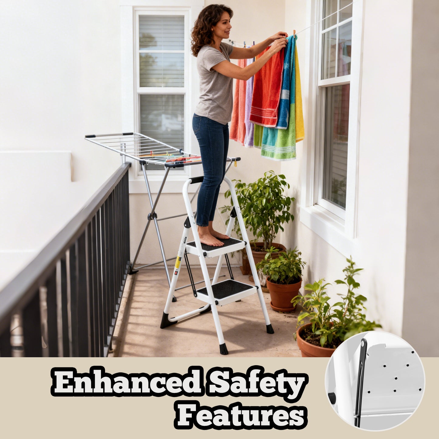 2 Step Ladder, Folding Stool With Anti-Slip And Wide Pedal,