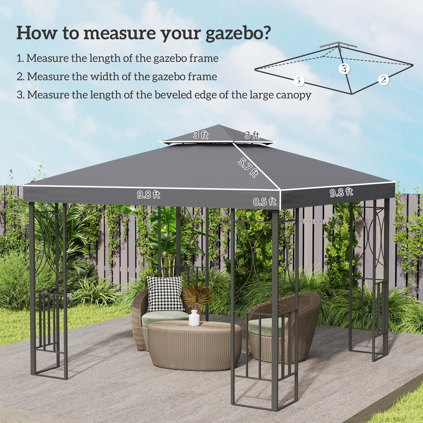 Replacement Canopy for 9.8' x 9.8' Gazebo - Charcoal 2-Tier