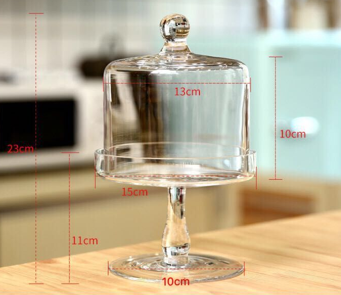 Large Glass Cake Tray with Transparent Dust Cover - European Style