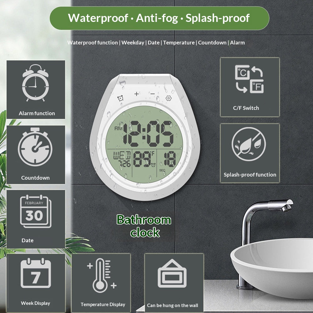 Waterproof Wall Clock with Anti-Fog Splash-Proof Design - Modern White