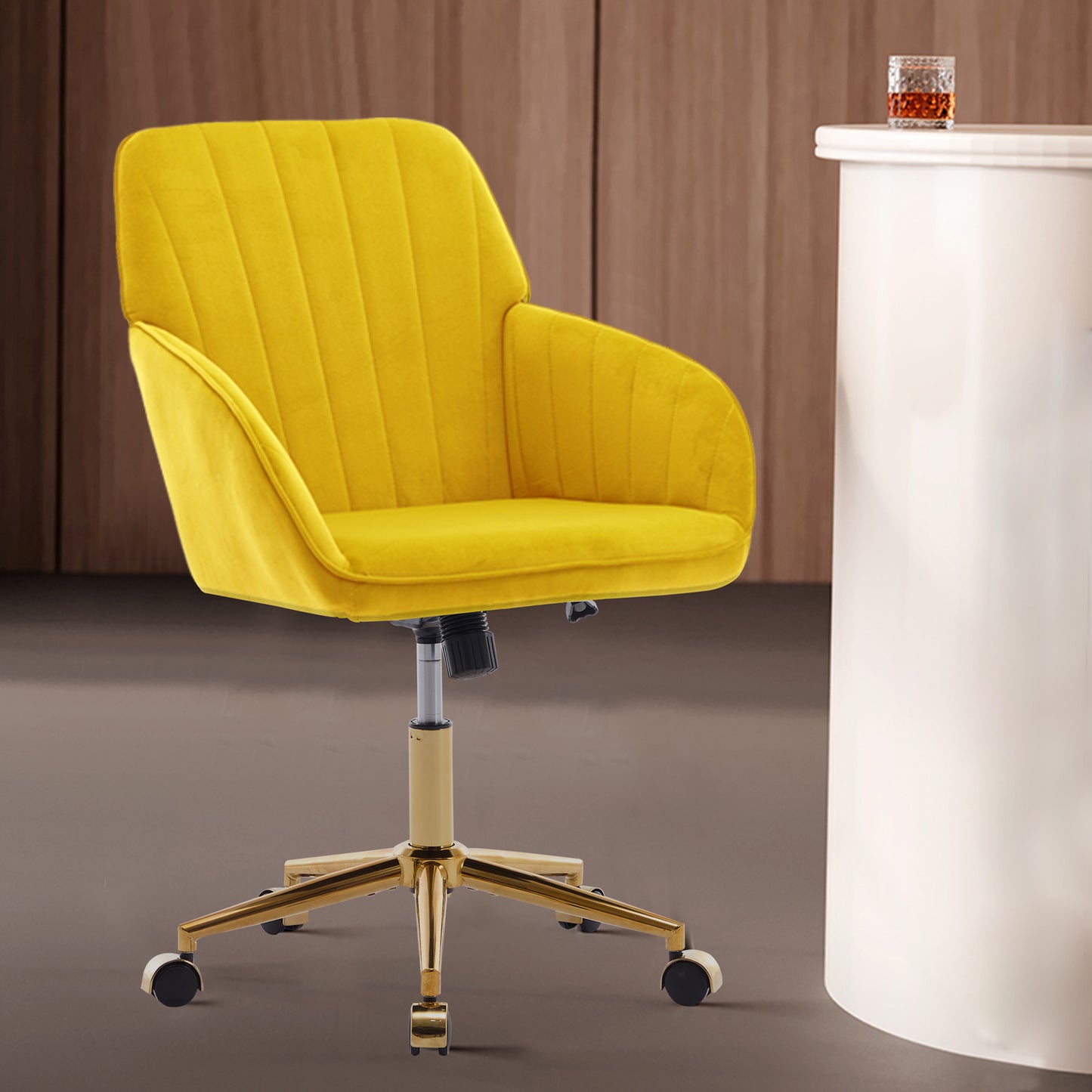 Bright Yellow Velvet Office Chair with Gold Base - TY Model