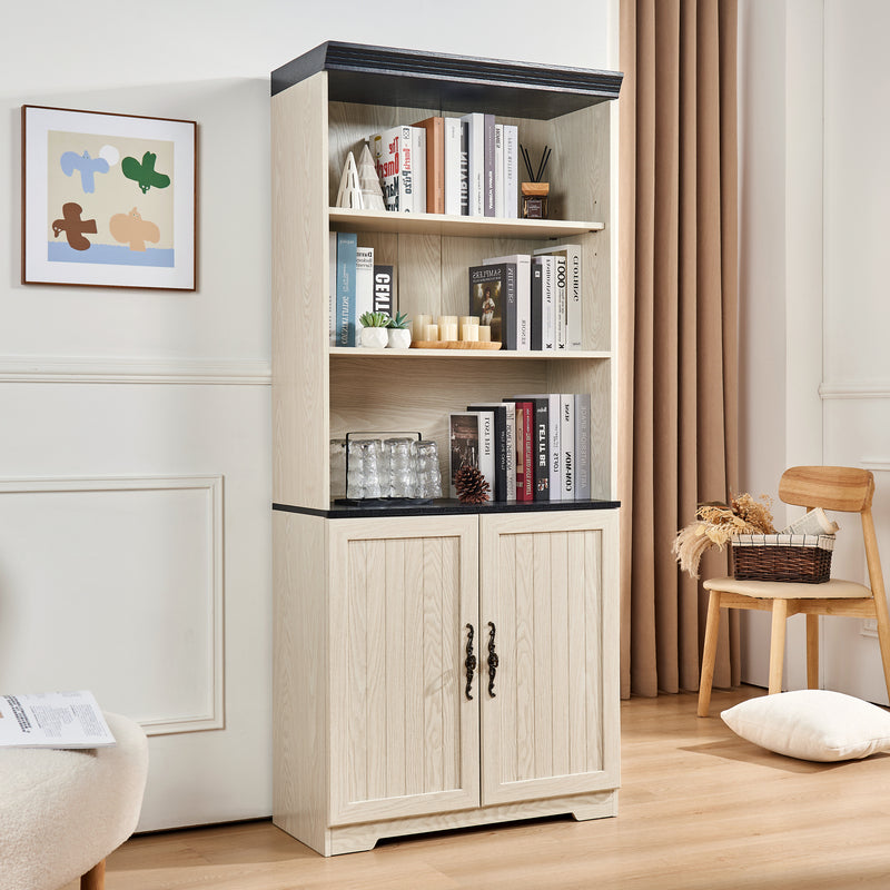 Tall Storage Cabinet with Adjustable Shelves & Barn Doors - Grey