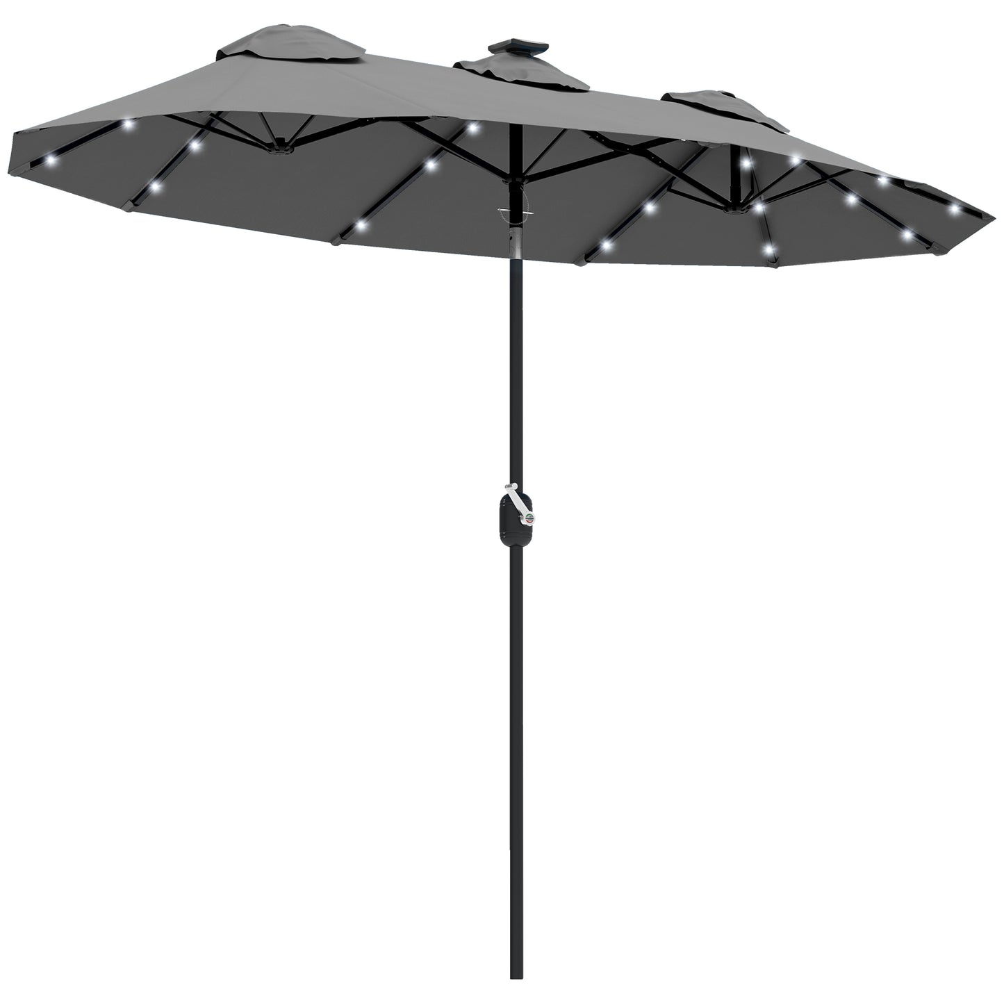 Double-Sided Patio Umbrella with Solar LED Lights - Gray
