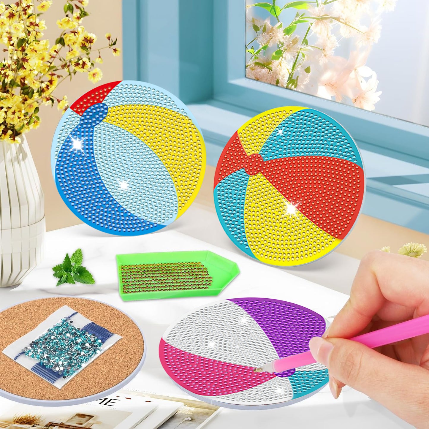 6-Pack Multi-Color Diamond Art Coasters - Acrylic