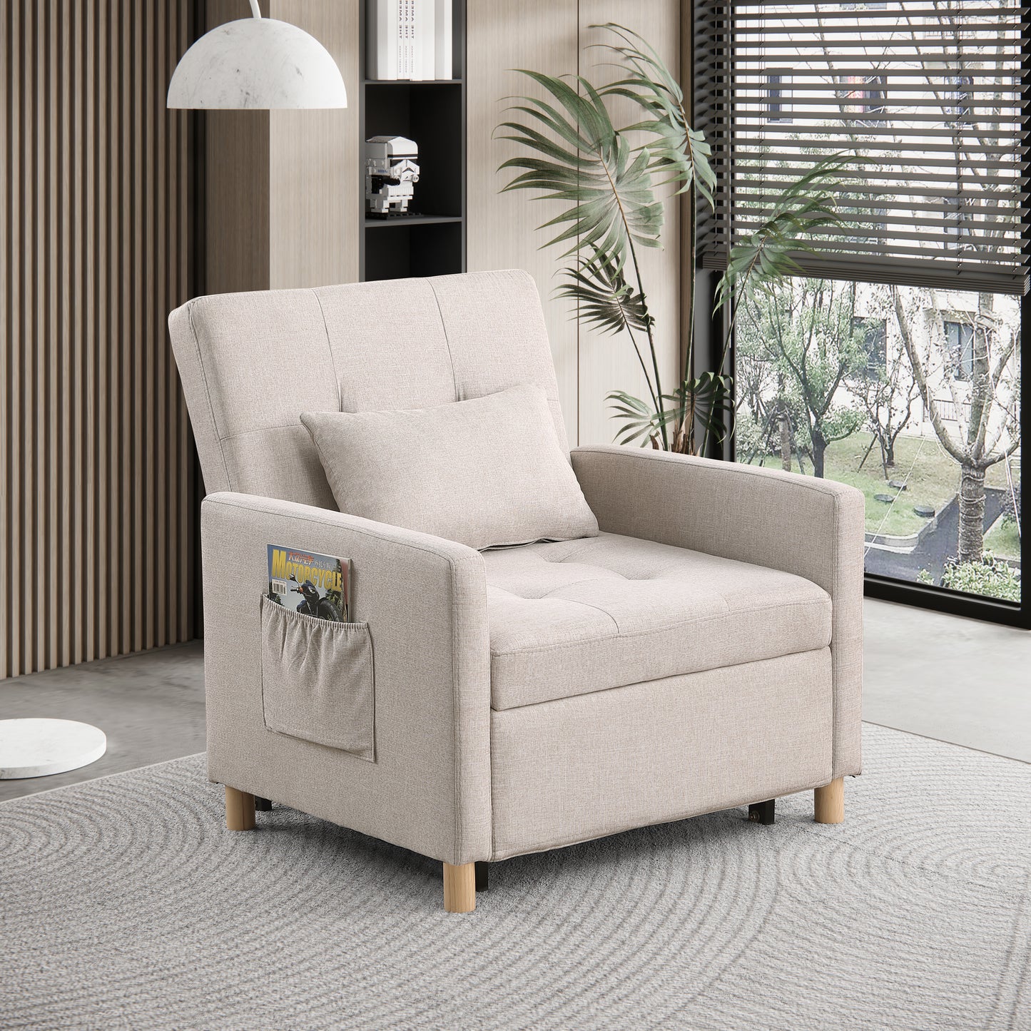 Convertible Sleeper Sofa Chair Bed with Adjustable Backrest - Beige