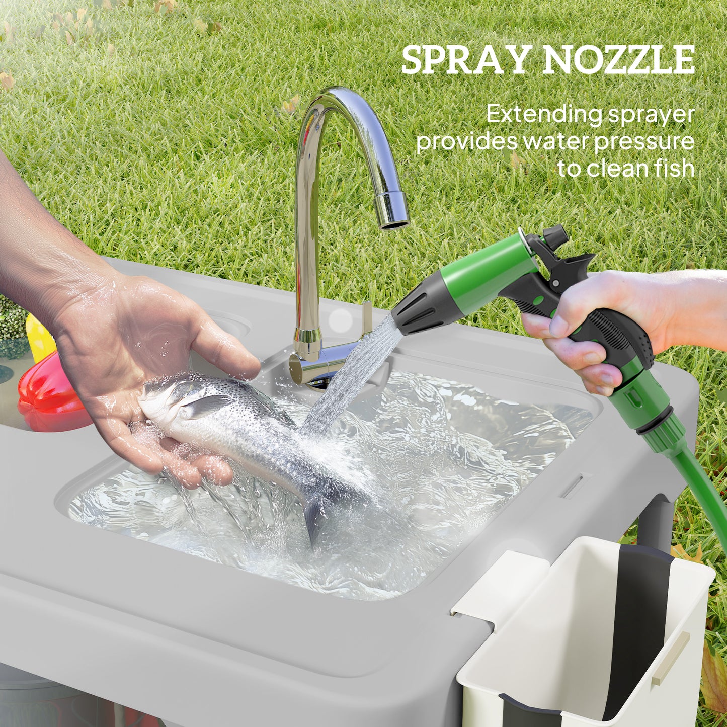 Portable Fish Cleaning Table with Sinks & Faucet - Gray