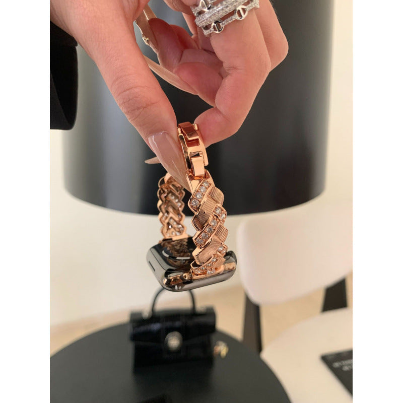 Wheat-Ear Zircon Bracelet with Copper Watch Strap - Minimalist Jewelry