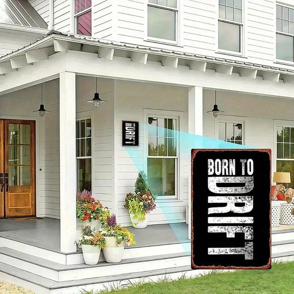 Vintage Born To Drift Metal Sign - Rustic Garage Wall Art